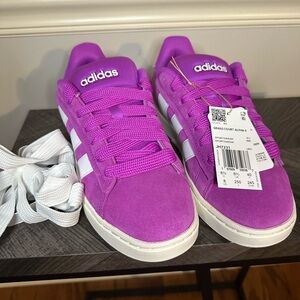 adidas Women’s Purple Suede Grand Court Alpha Sneakers with White Stripes